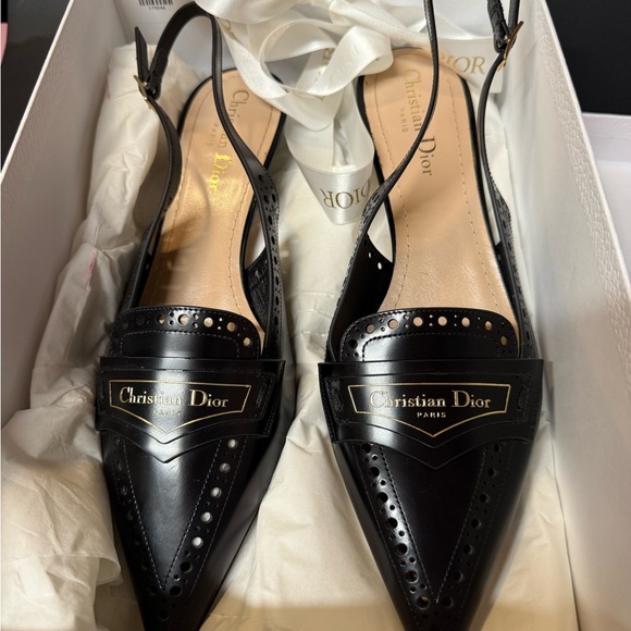Dior Elegant Black Perforated Slingback Heels